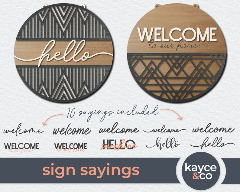 Octagonal Welcomesign Geometric Patterned Round Welcome Sign Door Hanger Bundle Svg, Porch ...
