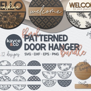 Cartello di benvenuto rotondo con motivo floreale Pacchetto appendiabiti per porta Svg, Portico, Casa, File pronto per il taglio laser, Sublimazione Png, Regalo per, DOWNLOAD DIGITALE