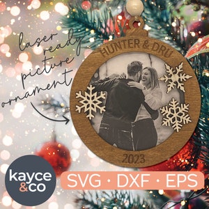 Ornamento de floco de neve SVG, arquivo de corte a laser SVG de porta-retratos, presente personalizado para mãe, pai, família, esposa, marido, namorado, namorada
