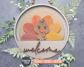 Inserção de peru para placa de boas-vindas de Dia de Ação de Graças, decoração de porta intercambiável, arquivo de corte a laser pronto para uso, download digital.