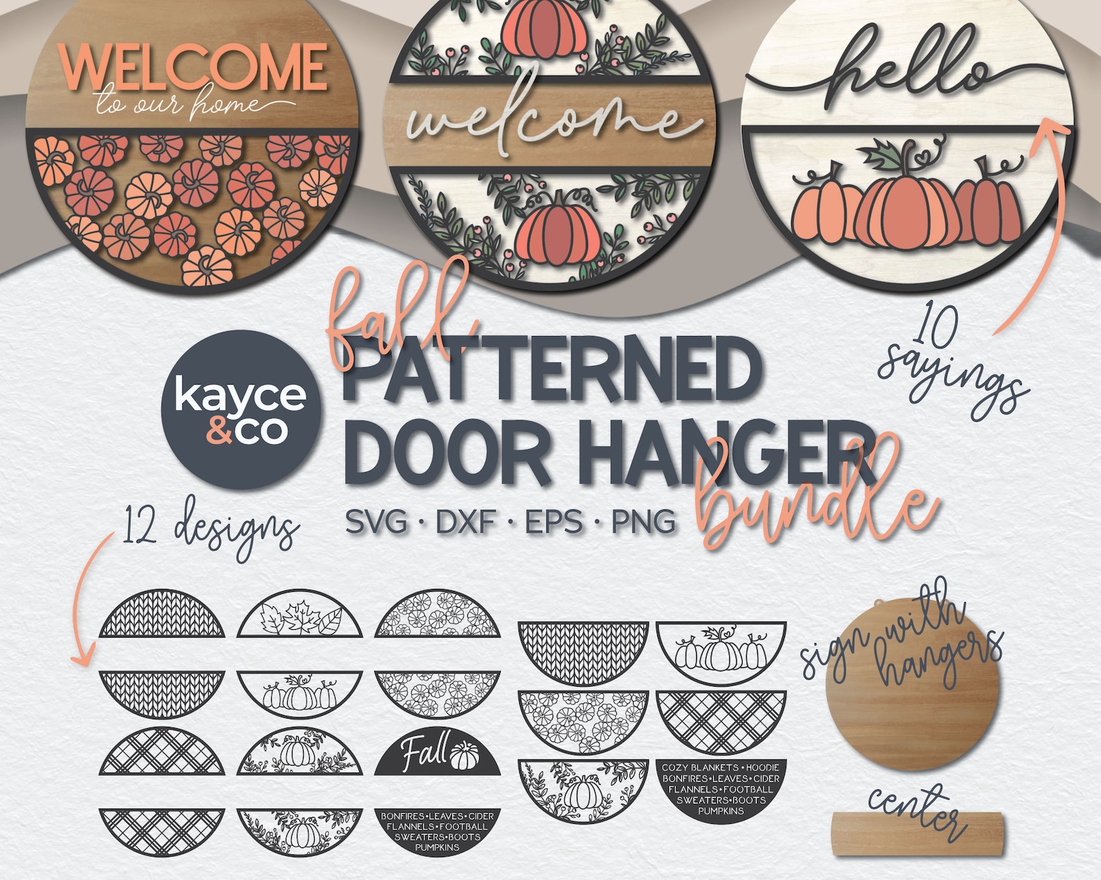 Fall Patterned Round Welcome Sign Door Hanger Bundle Svg, Porch, Home ...