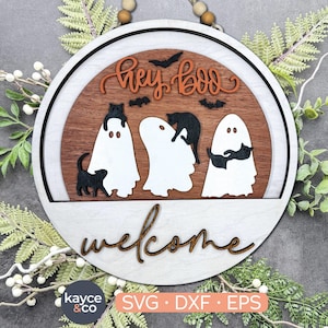 Ghost INSERT voor welkomstbord verwisselbare deurhanger Halloween Cat, Bat, Hey Boo deurbord laserklaar cadeau voor, DIGITALE DOWNLOAD