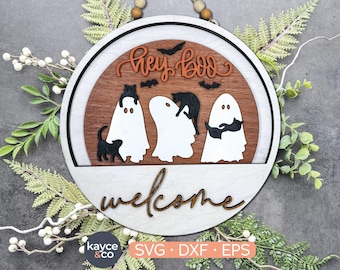 INSERÇÃO fantasma para placa de boas-vindas, cabide de porta intercambiável, placa de porta de Halloween, gato, morcego, Hey Boo, pronta para presente a laser, DOWNLOAD DIGITAL