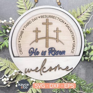 Ha resucitado Inserto para cartel de bienvenida Percha de puerta intercambiable Svg Complemento, Cruz Svg, Pascua de primavera Svg Listo para láser, DESCARGA DIGITAL