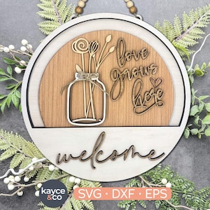 Mason Jar inzetstuk voor welkomstbord verwisselbare deurhanger Svg toevoegen, Wildflower Svg, Laser Ready, bloemenbord Svg DIGITALE DOWNLOAD