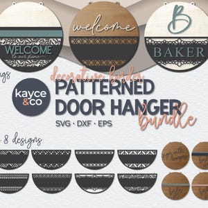 Paquete de colgadores de puerta con letrero de bienvenida redondo con patrón de borde decorativo Svg, porche, hogar, archivo de corte láser listo para usar, regalo para, DESCARGA DIGITAL