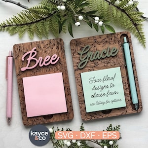 Sticky Note Pad Holder Bundle SVG, Four Floral Options for Office Desk Decor, Personalized, Things to do, Laser Cut File, DIGITAL DOWNLOAD