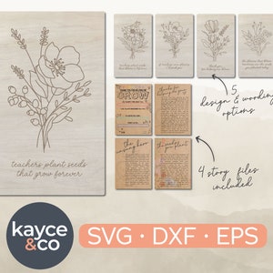 Wildflower Teacher Ornament Story Card Svg Bundle Regalo di apprezzamento per l'insegnante, messaggio carino da bambino per progetti Glowforge DOWNLOAD DIGITALE