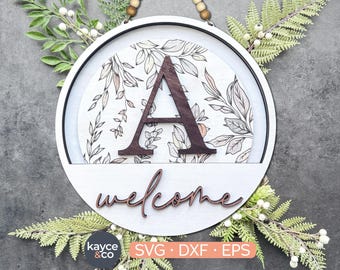 Monograma floral Svg INSERÇÃO para placa de boas-vindas, cabide de porta intercambiável, decoração de casa, inicial, sobrenome, pronto para presente a laser, DOWNLOAD DIGITAL