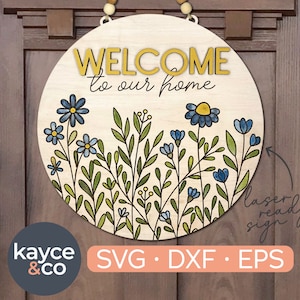 Wildflower Welcome Sign Door Hanger Svg Floral Door Sign Laser Ready Gift for, Fun and Easy to Paint with Instructions DIGITAL DOWNLOAD