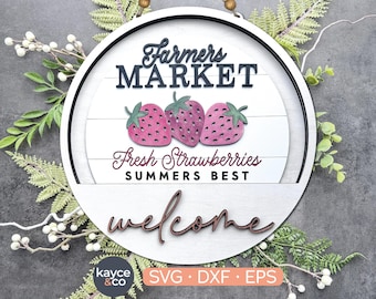 Morangos Inserir Verão SOMENTE para Placa de Boas-vindas Cabide de Porta Intercambiável Svg Adicionar Laser Pronto Presente de Mercado de Agricultores para DOWNLOAD DIGITAL