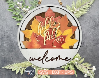 Hello Fall Svg Insert for Welcome Sign Interchangeable Door Hanger Maple Leaf Seasonal Door Sign Laser Ready, Gift For, DIGITAL DOWNLOAD