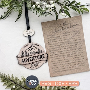 Adorno de tarjeta de historia con mensaje de jubilación, adorno para coche, recuerdo inspirador, tarjeta de mensaje, regalo de felicitación para archivo láser, DESCARGA DIGITAL