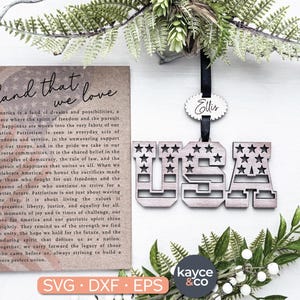 Story Card USA ornement Svg, voiture charme inspiration souvenir patriotique, jour de l'indépendance, cadeau pour, Laser + projet Cricut TÉLÉCHARGEMENT NUMÉRIQUE