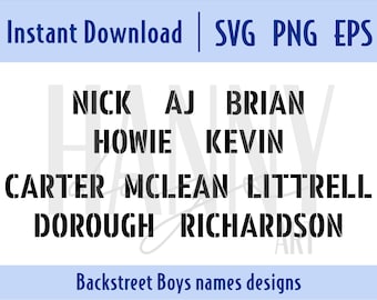 Backstreet Boys Names SVG, 90s Boyband Digital Design (PNG, EPS) merch gift