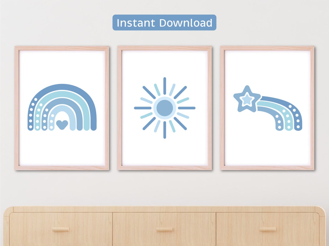 Nursery Prints Set of 3, Digital Nursery Art, Baby Boy, Printable ...