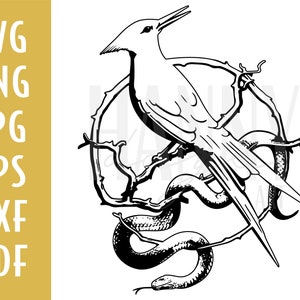 Puede incluir: Ilustración en blanco y negro de línea de arte de un pájaro posado en una rama con una serpiente envuelta alrededor.