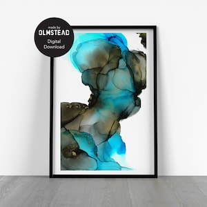Blue and Black Abstract Art Print, Large Wall Art - Digital Print File - sized to fit Ikea Ribba frames