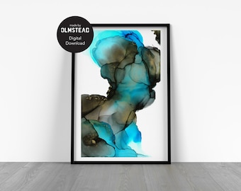 Blue and Black Abstract Art Print, Large Wall Art - Digital Print File - sized to fit Ikea Ribba frames