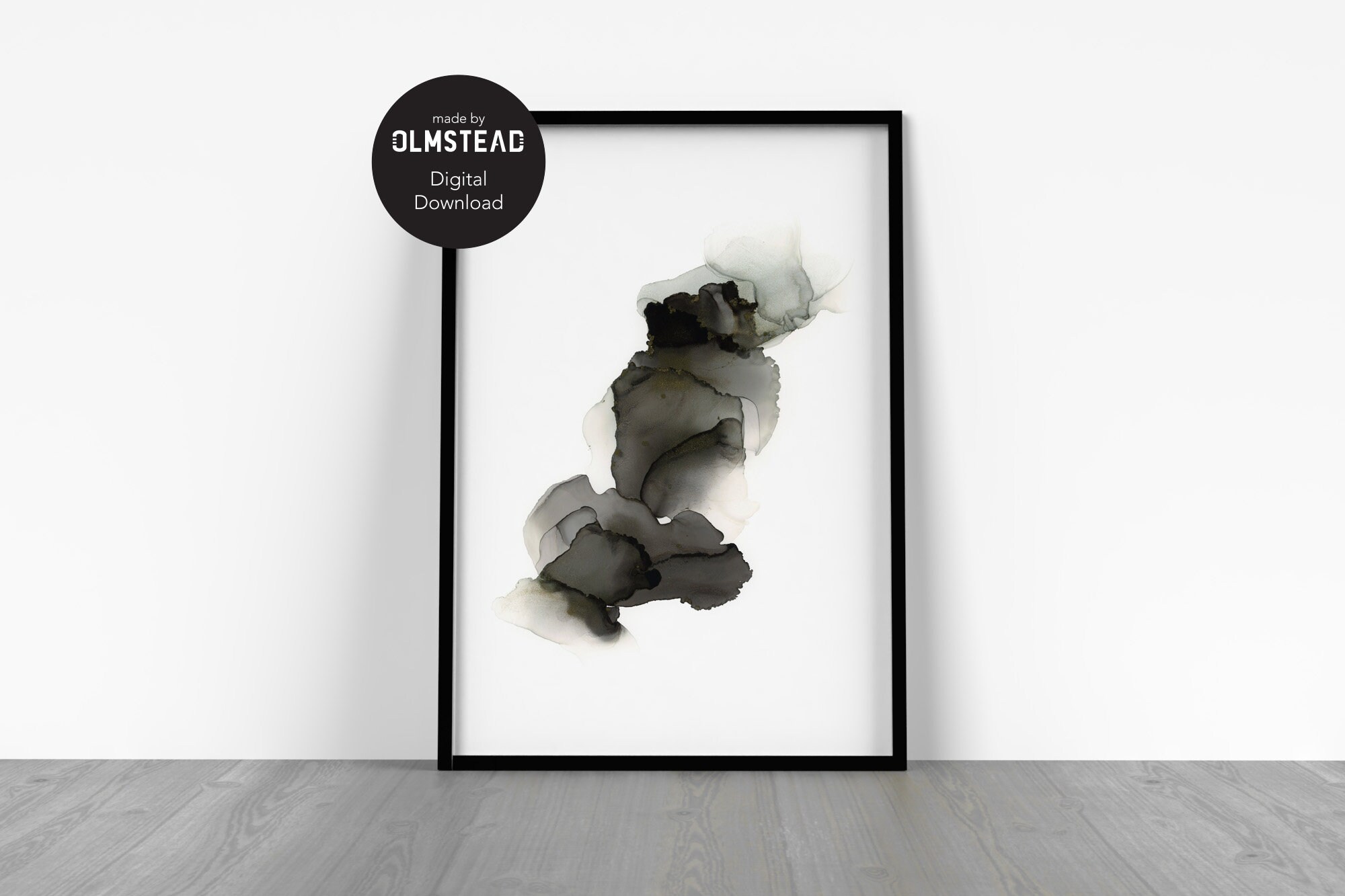 Black and White Abstract Art Print, Large Wall Art - Digital Print File from an Original Alcohol Ink Painting - fits Ikea Ribba frames