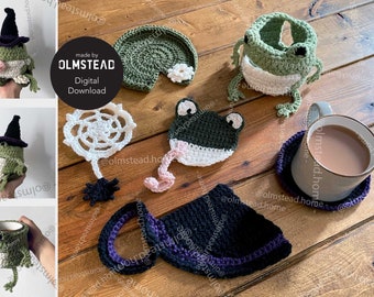ORIGINAL Leapin' Leo Frog Crochet Coaster Set - PDF Pattern - 4 coasters, Character Head, and Mat
