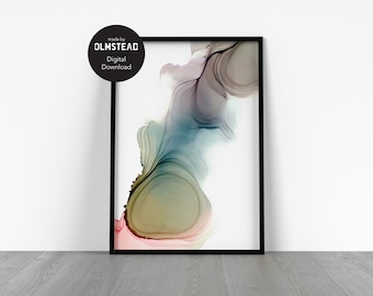 Pastel Rainbow Abstract Art Print, Large Wall Art - Digital Print File of an Original Alcohol Ink Painting - fits Ikea Ribba frames