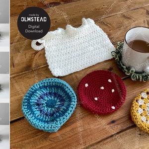Crochet Mushroom Coaster Set - PDF Pattern - 4 coasters, 1 mat