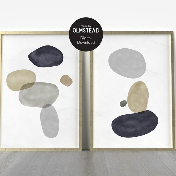 2 Piece Earth Tone Abstract Shapes Art Print, Large Wall Art - Digital Print File, Modern Wall Decor for Office - fits Ikea Ribba frames