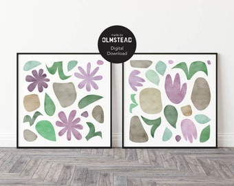 2 Piece Square Floral Watercolour Art Digital Download - sized to fit Ikea picture frames