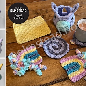 Plumbpants Unicorn Crochet Coaster Set - PDF Pattern - 4 Coasters, Character Head, and Mat