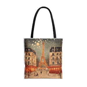 Paris Tragetasche, Pariser Nächte Tragetasche, Eiffelturm Tragetasche, schicke Tragetasche, Retro inspirierte Tragetasche, umweltfreundliches Weihnachtsgeschenk, Geschenk für sie