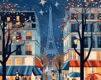 Paris Cafe Wrapping Paper, Vintage 1950s Christmas Gift Wrap