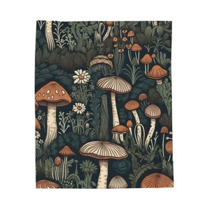 Velveteen Mushroom Plush Blanket-CottageCore Mushroom, Fall Blanket, Three sizes