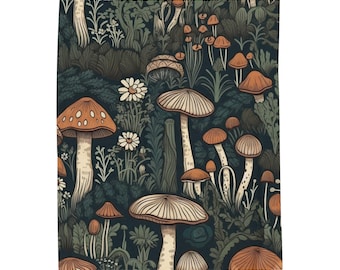Velveteen Mushroom Plush Blanket-CottageCore Mushroom, Fall Blanket, Three sizes
