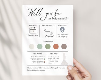 5x7 Bridesmaid Info Card Template, Bridal Party Info Card, Bridesmaid Information Card, Modern Minimalist Bridesmaid Infographic, Digital