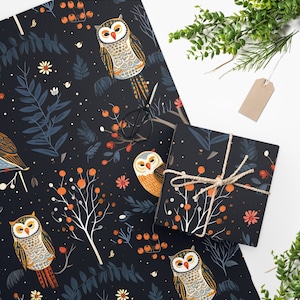 Nordic Nights Wrapping Paper, Owl Wrapping Paper, Winter Night Gift Wrap, Retro Christmas Wrapping Paper, Vintage Holiday Wrapping Paper
