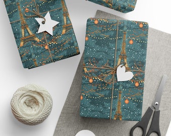 Parisian Christmas Wrapping Paper: Vintage Eiffel Tower Holiday Design
