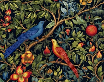 William Morris Inspired Birds Wrapping Paper, Botanical Gift Wrap