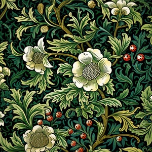William Morris Inspired Wrapping Papers, Christmas Botanical Holiday Wrapping Paper, Botanical Gift Wrap, Birthday, Wedding Gift, Art Paper