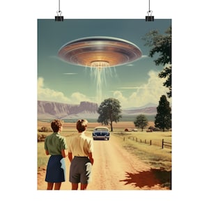 Roswell Alien Landing Matte Vertical Posters, UFO Art Work, 1950s Roswell Wall Art, Vintage Inspired Wall Art, Midcentury Wall Art