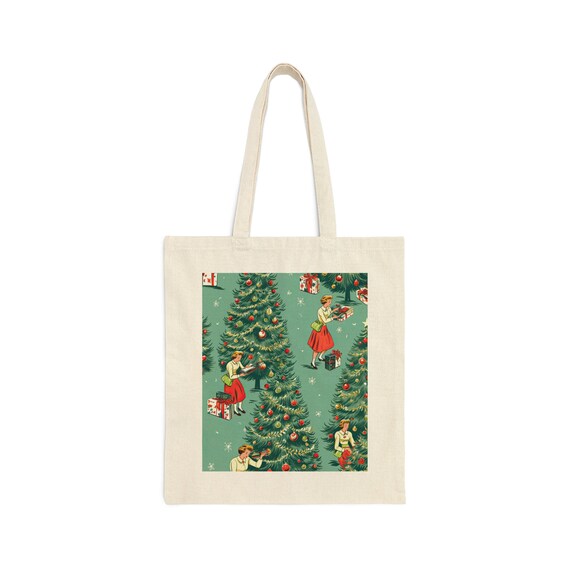 1950s Housewife Cotton Canvas Tote Bag, Vintage Bag, Midcentury 