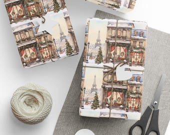 Paris Christmas Wrapping Paper, Eiffel Tower Holiday Gift Wrap