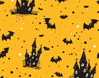 Spooky Bats & Haunted House Halloween Wrapping Paper