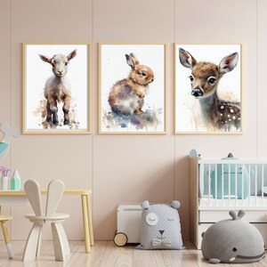 Digital, Set of 3 Woodland Nursery Decor, Woodland Nursery Prints, Watercolor Animal Prints,  Wall Art, Animals Nursery Art 3 Prints