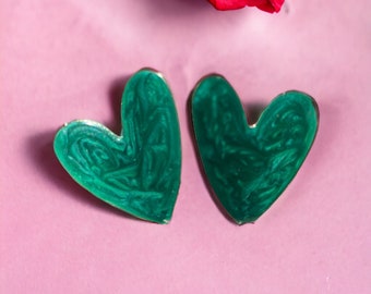 Enamel Green Heart Earrings: Christmas Party Gift