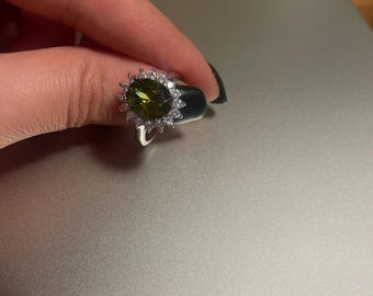 Olive Peridot Ring: Silver Plated Engagement Ring