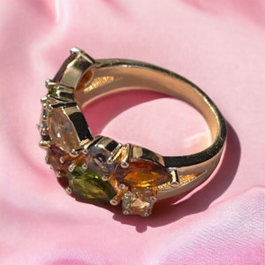 Elegant Super Beautiful High Quality Gold plated Multi-stone Fancy Ring, best Valentine's Day gift