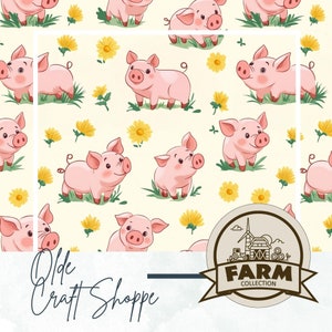 Archivo de patrón sin costuras, lindo cerdo bebé de dibujos animados, lechón, animal de granja, papel digital, diseño de tela textil, JPG, PNG