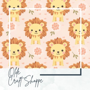 Archivo de patrón sin costuras, lindos leones y nubes de dibujos animados Kawaii, animal Safari, papel digital, patrón textil, guardería para bebés, JPEG PNG