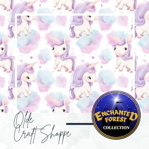 Fantasy Seamless Pattern File, Watercolor Kawaii Cute Pastel Unicorn, Pink, Purple, Digital Paper, Textile Fabric, Kids, PNG JPG | FA060